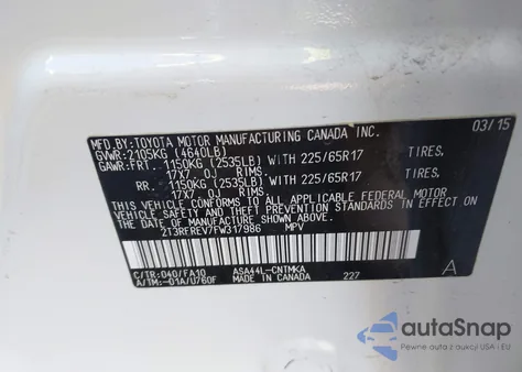 2015 Toyota Rav4 Xle из США, поврежденный, VIN 2T3RFREV7FW317986